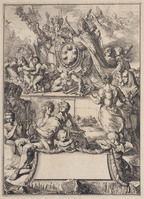 KG 06639
<br/>
Allegorie kunsten en wetenschappen met wapen Cosimo III de Medici
<br/>
<em>Hooghe, Romeyn de (1645-1708)</em>